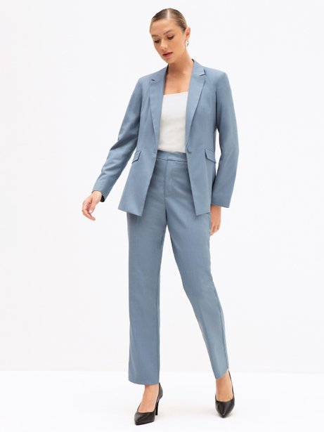 Calça Reta Regular de Alfaiataria Premium Azul Eloise