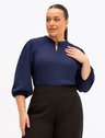 Blusa Manga 7/8 em Crepe Plus Size Marinho Evelina