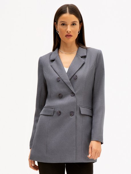 Blazer Transpassado Alongado Cinza Harper