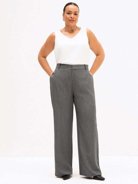 Calça Wide Leg Plus Size Risca de Giz Eulália
