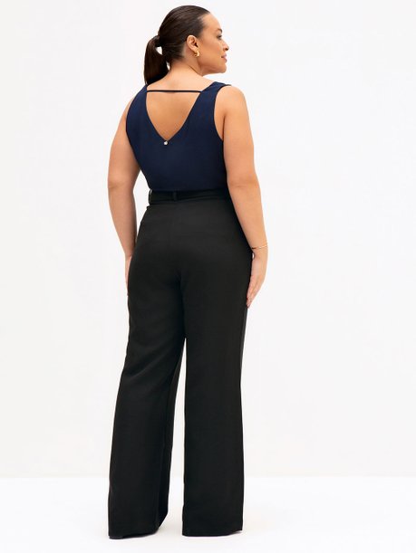 Calça Wide Leg de Alfaiataria Plus Size Preto Alex