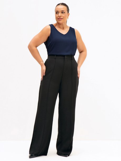 Calça Wide Leg de Alfaiataria Plus Size Preto Alex