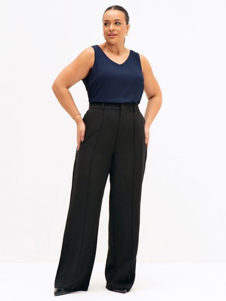 Calça Wide Leg de Alfaiataria Plus Size Preto Alex