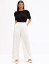 Calça Wide Leg com Textura Chevron Off White Alissa