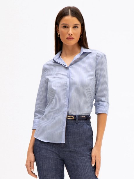 Camisa de Tricoline Listrado Azul Claro Natalie