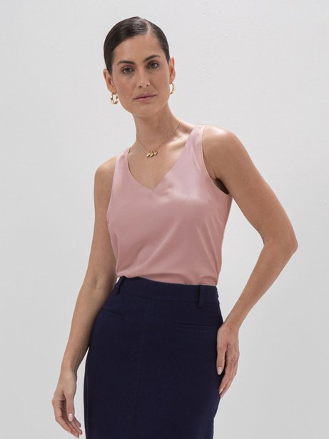 Regata Feminina Decote V Rosa Pastel Luma