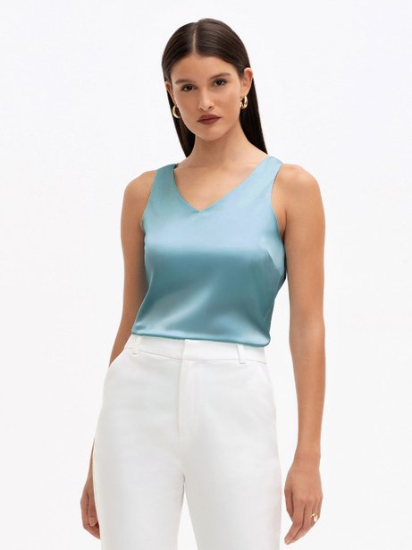 Regata Feminina Decote V Azul Turquesa Zuleide