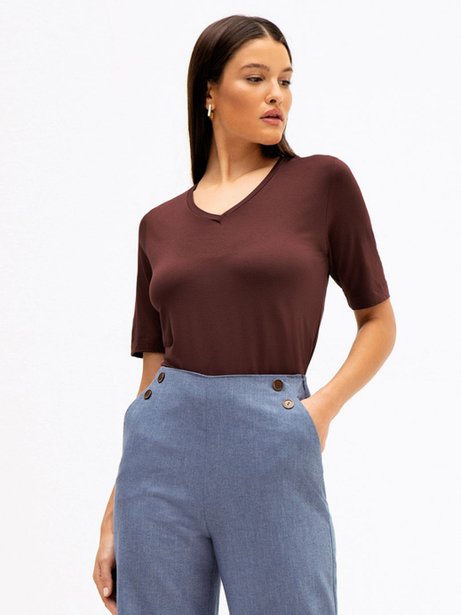 Blusa de Malha Cotton Marrom Diandra