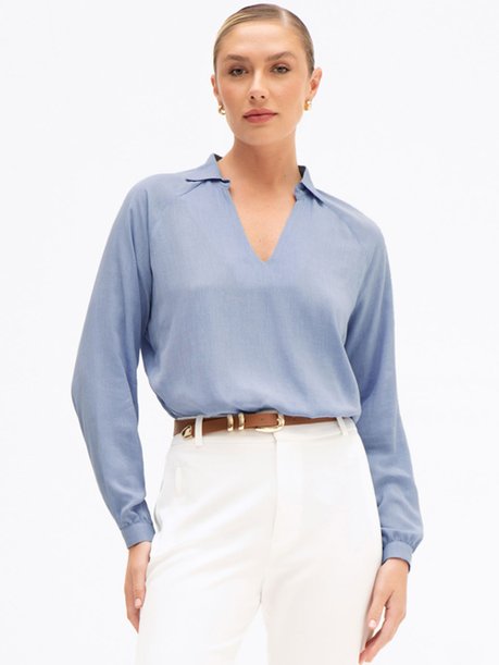 Blusa Comfy Manga Raglan em Viscose Azul Fabi