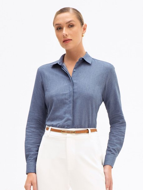 Camisa Comfy em Algodão Azul Médio Feliciana