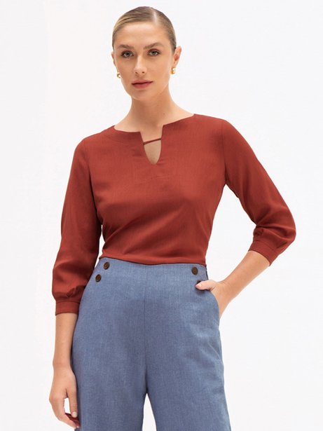 Blusa Manga 7/8 em Viscose Terracota Fabrine