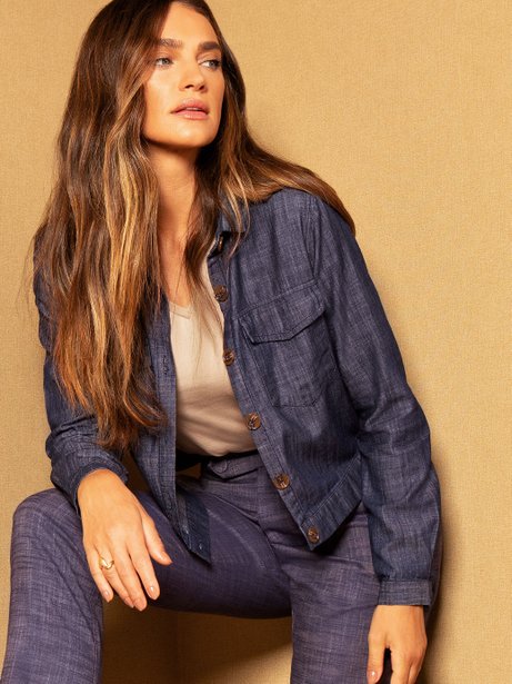 Casaqueto de Alfaiataria Jeans Azul Médio Flaviana