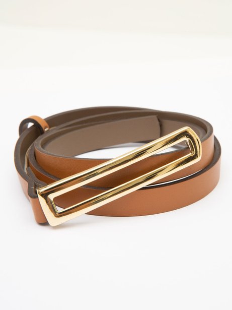 Cinto Estreito com Fivela Vazada Camel Liane