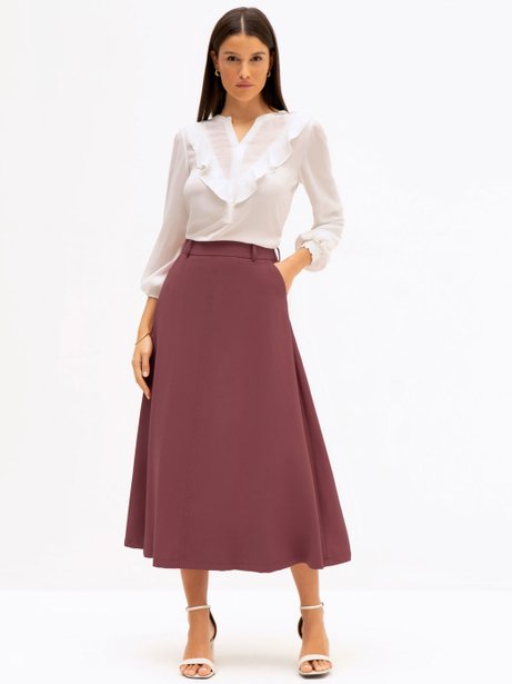 Saia de Alfaiataria em Viscose Maxi Vermelho Terracota Gislayne