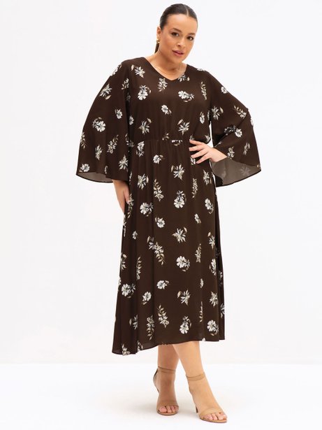 Vestido Maxi Longuete em Viscose Plus Size Marrom Giuliane