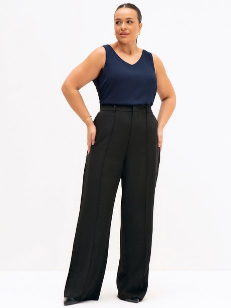 Calça Wide Leg de Alfaiataria Plus Size Preto Alex