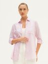 Camisa Oversized Listrada Rosa Claro e Off White Jaqueline