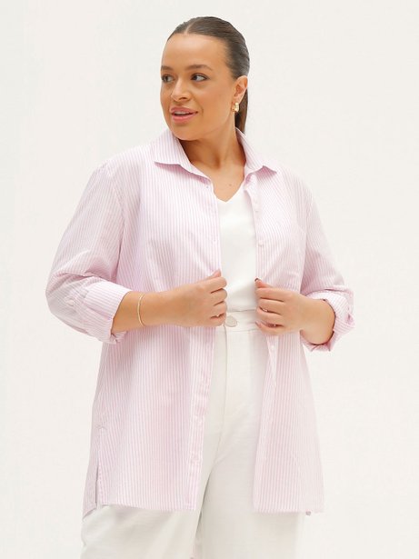 Camisa Oversized Tricoline Plus Size Listrada Elora