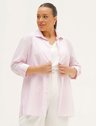 Camisa Oversized Listrada Plus Size Rosa Jaqueline