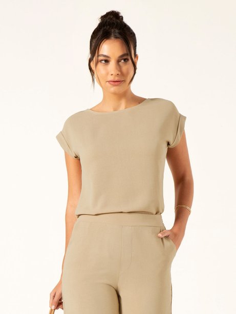 Blusa Manga Curta com Punhos Mocha Mousse Helen
