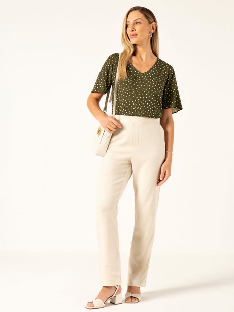 Calça Reta Regular em Linho Natural Helene