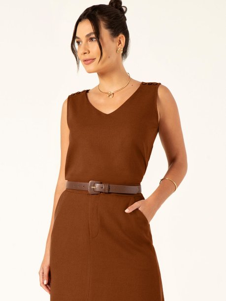 Blusa sem Manga em Linho Marrom Helga