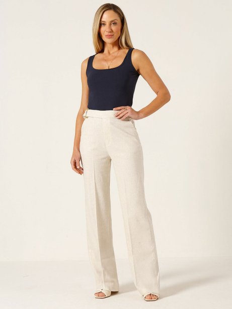 Calça Wide Leg de Linho Natural Briele