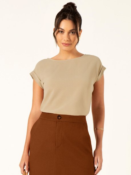 Blusa Manga Curta com Punhos Mocha Mousse Helen