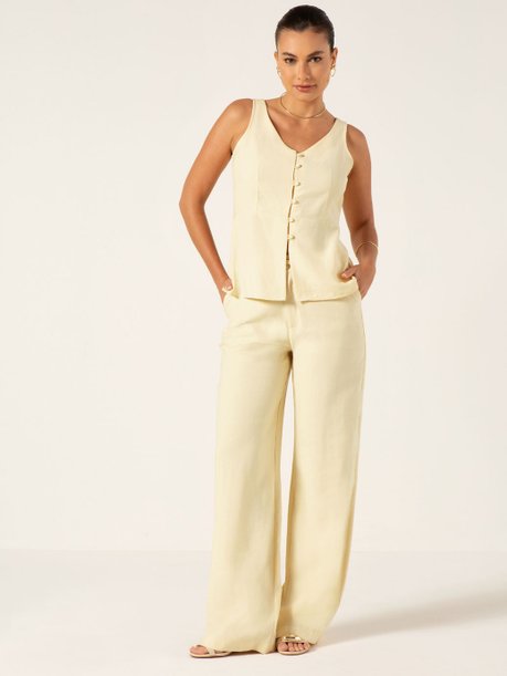 Calça Wide Leg em Viscose Amarelo Manteiga Jade