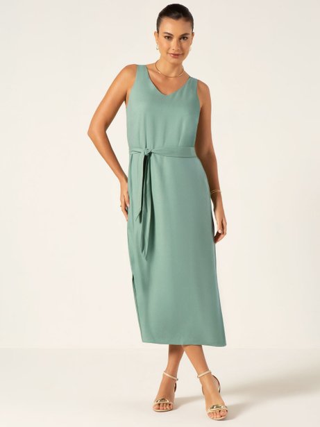 Vestido Midi de Viscose Verde Sálvia Dagmar