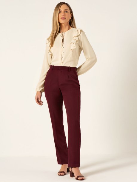 Calça Reta Regular de Alfaiataria Bordô Taciane 