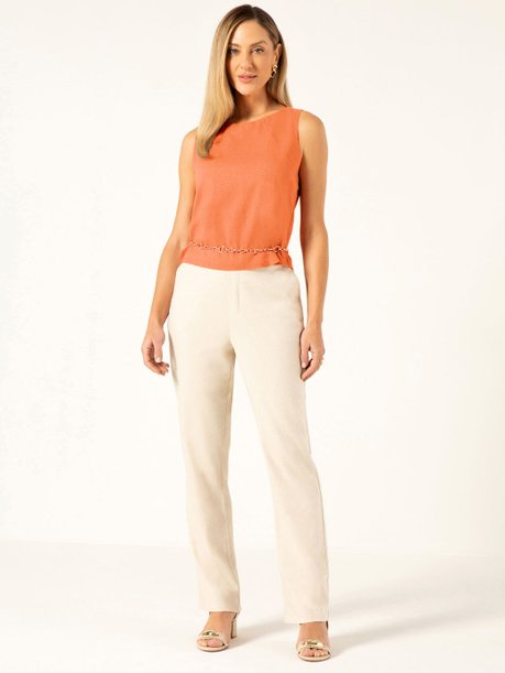 Calça Reta Regular em Linho Natural Coraline