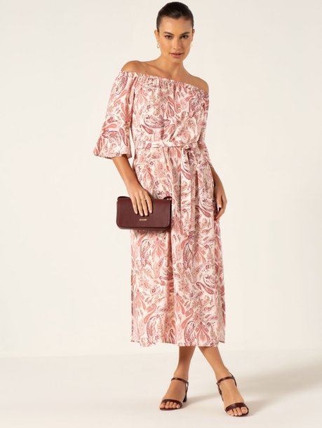 Vestido Midi de Viscose Estampada Paisley Kate
