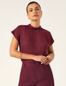 Blusa com Ombros Deslocados de Crepe Bordo Analu