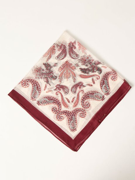 Lenço Barrado Paisley Bege e Vinho Kora