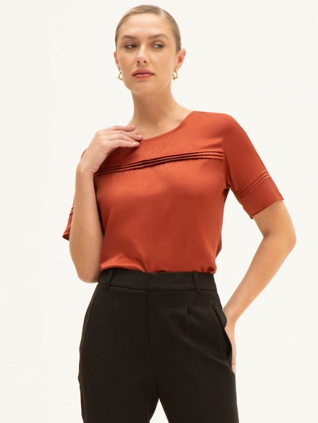 Blusa Manga Curta Acetinada Ferrugem Raiany