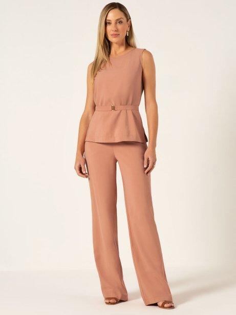 Calça Wide Leg Alfaiataria Rosa Vintage Keila