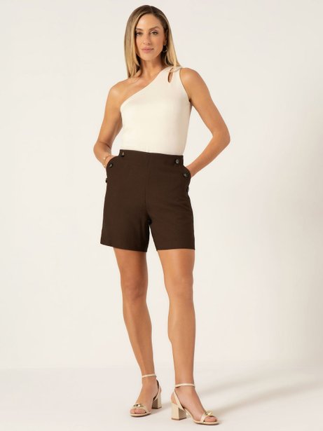 Bermuda de Alfaiataria de Viscose Marrom Mariah