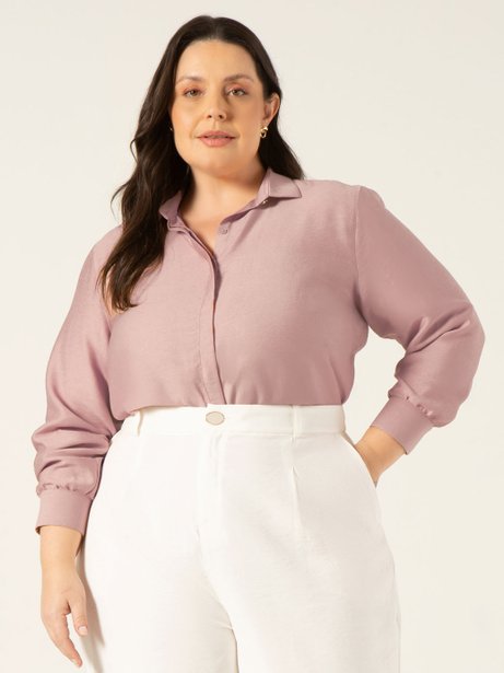 Camisa Manga Longa em Viscose Plus Size Nude Rosê Ilmara