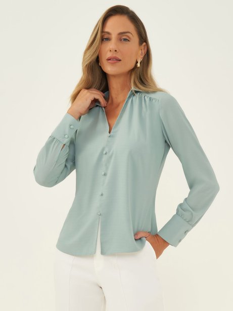 Blusa manga longa em Crepe Verde água Suyane