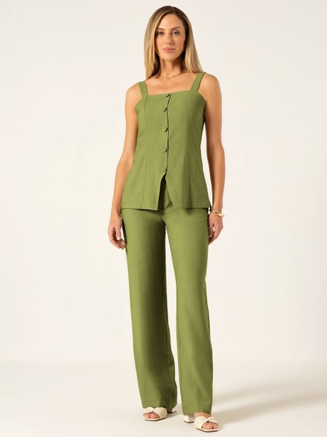 Calça Wide Leg de Alfaiataria Verde Larice