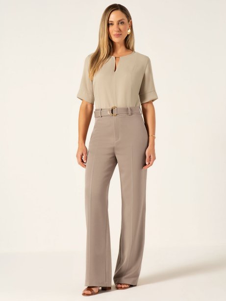 Calça Wide Leg de Alfaiataria em Viscose Mocha Mousse Angelica