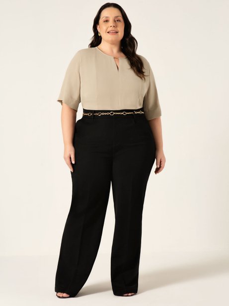 Calça Reta Slim de Alfaiataria com prega Plus Size Ana Iris