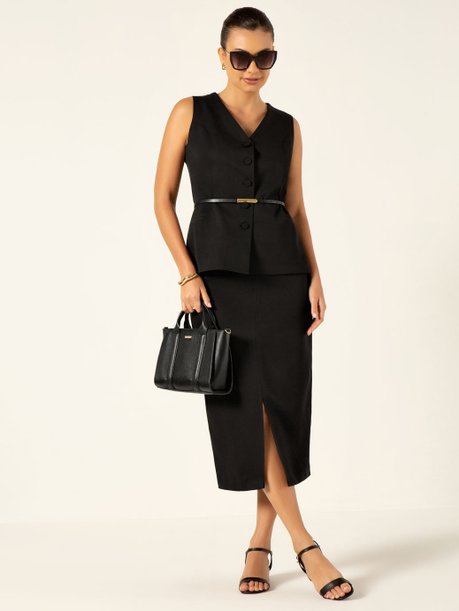 Saia Longuete de Alfaiataria Preta Rubia