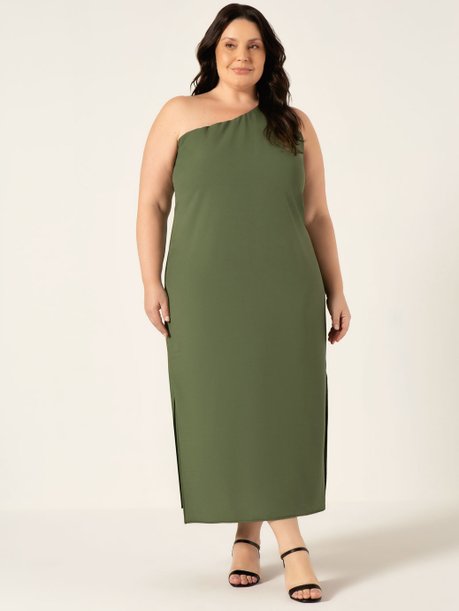 Vestido Maxi Longuete de Alfaiataria Plus Size Verde Musgo Rosicler