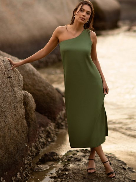 Vestido Maxi Longuete de Alfaiataria Verde Musgo Rosicler