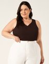 Regata Feminina Decote V Plus Size Marrom Luma