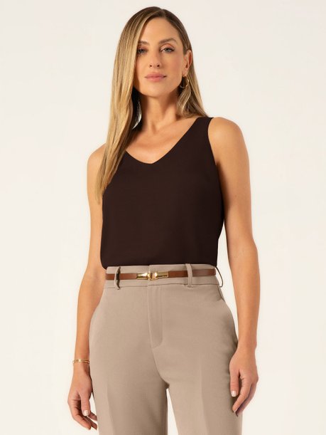 Regata Feminina Decote V Marrom Luma