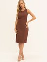 Vestido Tubinho sem Manga Clássico de Alfaiataria Creponada Marrom Ivone