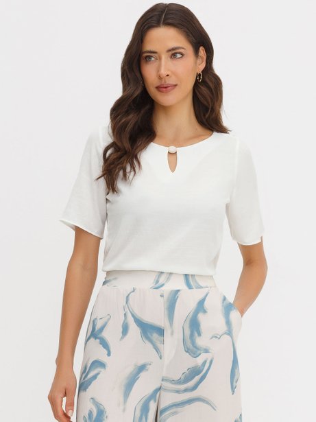 Blusa Manga Curta em Viscose Off White Marli